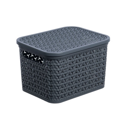 Strata Urban Matt Charcoal Plastic Medium Stackable Storage Basket & Lid (H)19.5Cm (W)24Cm (D)31Cm