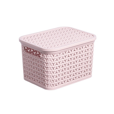 Strata Urban Matt Blush Plastic Medium Stackable Storage Basket & Lid (H)19.5Cm (W)24Cm (D)31Cm