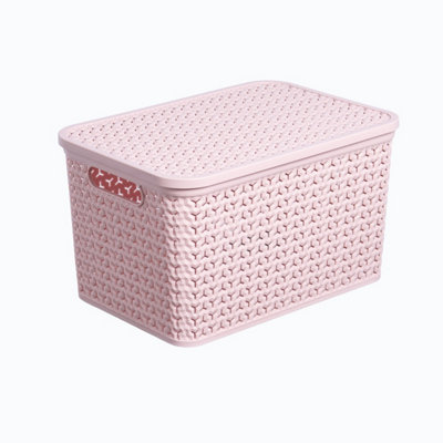 Strata Urban Matt Blush Plastic Large Stackable Storage Basket & Lid (H)26Cm (W)31Cm (D)44.5Cm