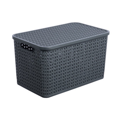 Strata Urban Matt Charcoal Plastic Stackable Storage Basket & Lid (H)31.5Cm (W)34.5Cm (D)55Cm