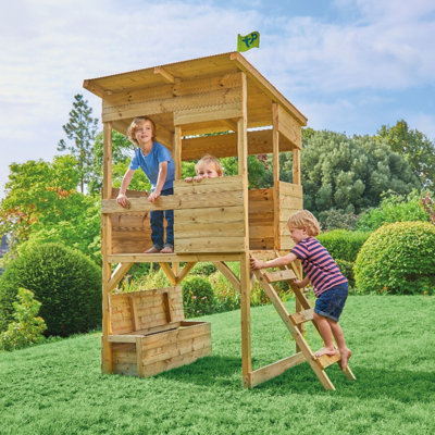 TP Treetops Wooden Tower Playhouse with Toy - Size: 144 x 126 x 205cm - TP Toys - Wilko