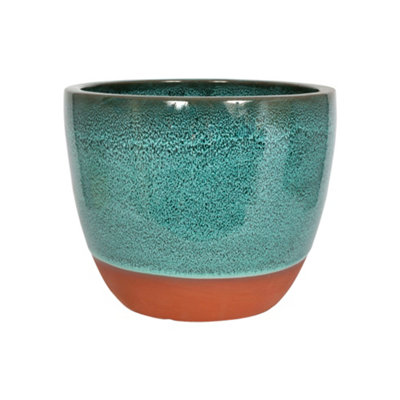 La Hacienda Emerald & Terracotta Glazed Plant Pot (Dia) 37Cm, (H)31Cm
