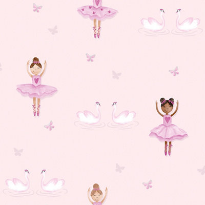 Holden Décor Pink & Purple Glitter Effect Ballerina Smooth Wallpaper