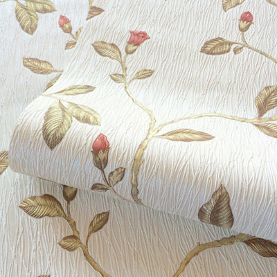 Holden Décor Opus Lia Red Metallic Effect Floral Trail Embossed Wallpaper
