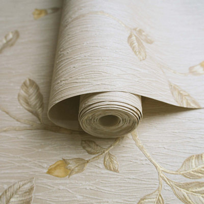 Holden Décor Opus Lia Beige & Yellow Metallic Effect Floral Trail Embossed Wallpaper