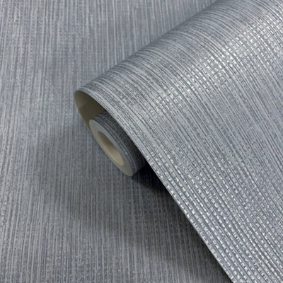 Statement Blue Metallic Effect Contemporary Textured Wallpaper