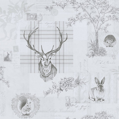 Holden Decor Richmond Highland Stag Grey and Charcoal Wallpaper