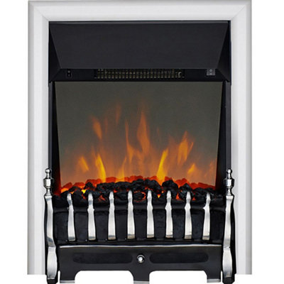 Focal Point Blenheim 2Kw Chrome Effect Inset Electric Fire With Reflective Glass Flame (H)59.3Cm (W)48.3Cm (D)15.4Cm