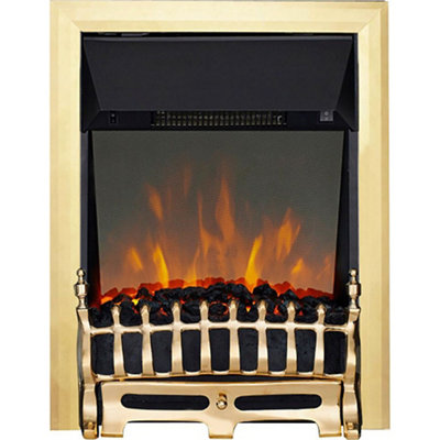 Focal Point Blenheim 2Kw Gloss Brass Effect Inset Electric Fire With Reflective Glass Flame (H)59.3Cm (W)48.3Cm (D)15.4Cm