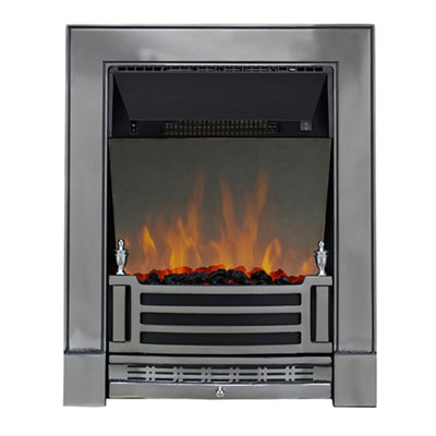 Focal Point Finsbury 2Kw Chrome Effect Inset Electric Fire With Reflective Glass Flame (H)59.6Cm (W)48.5Cm (D)15.4Cm