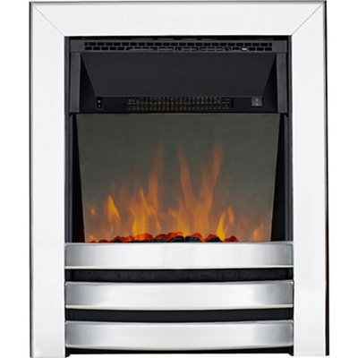 Focal Point Langham 2Kw Chrome Effect Inset Electric Fire With Reflective Glass Flame (H)60.5Cm (W)51Cm (D)15.4Cm