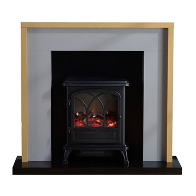 Focal Point Oak/Grey Rockford & Freestanding Electric Fire Suite