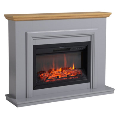 Focal Point Horsham Oak & Grey Freestanding Electric Fire Suite