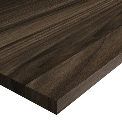 Wilsonart Noyer Flamme Brown Dark Wood Effect Laminate Square Edge Kitchen Breakfast Bar, (L)3000Mm (W)900Mm (T)38Mm