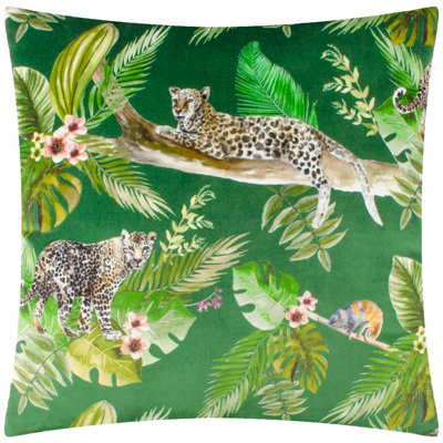 Furn. Jungle Green Leaves & Leopards Indoor Cushion, (L)43Cm X (W)43Cm
