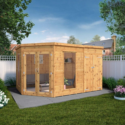 Mercia 12X8 Ft Pent Wooden Summer House With Double Door & 2 Windows