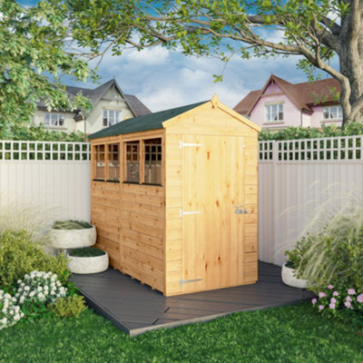 Mercia Woodsman Shiplap 8X4 Ft Apex Timber Dip Treated Shed With Floor & 4 Windows