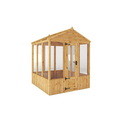 Mercia Woodsman 6X6 Ft Honey Brown Timber Apex Greenhouse With Styrene Glazing