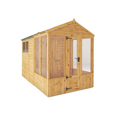 Mercia Woodsman 10X6 Ft Honey Brown Timber Apex Greenhouse With Styrene Glazing