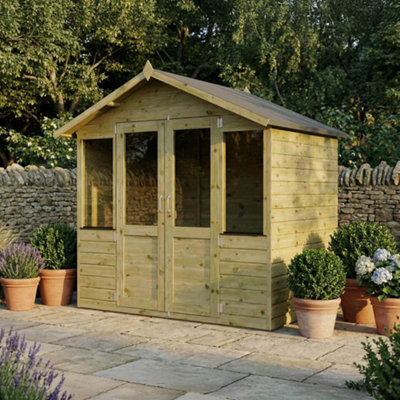 Mercia 7X5 Ft Apex Wooden Summer House With Double Door & 2 Windows