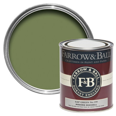 Farrow & Ball Modern Sap Green No.199 Eggshell Metal & Wood Paint, 750Ml