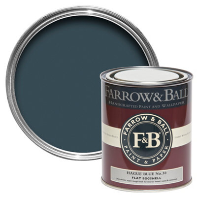 Farrow & Ball Hague Blue No.30 Flat Eggshell Topcoat Paint, 750Ml Tin
