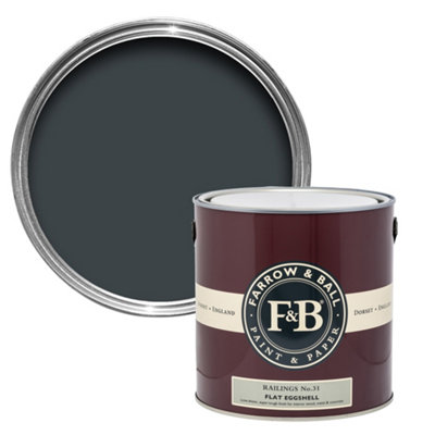 Farrow & Ball Railings No.31 Flat Eggshell Topcoat Paint, 2.5L Tin