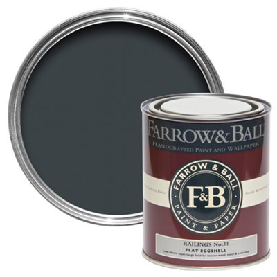 Farrow & Ball Railings No.31 Flat Eggshell Topcoat Paint, 750Ml Tin