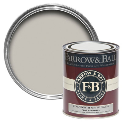 Farrow & Ball Cornforth White No.228 Flat Eggshell Multi-Surface Topcoat Paint, 750Ml Tin