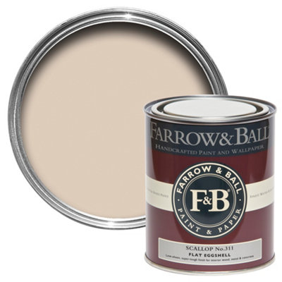 Farrow & Ball Scallop No.311 Flat Eggshell Topcoat Paint, 750Ml Tin