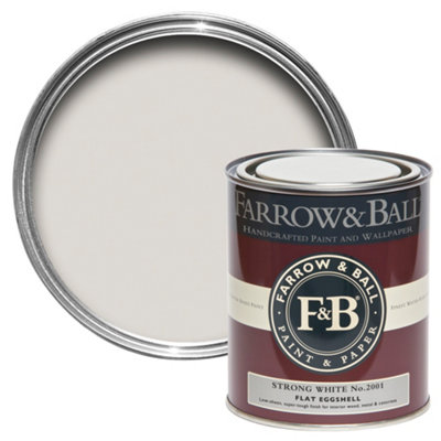 Farrow & Ball Strong White No.2001 Flat Eggshell Topcoat Paint, 750Ml Tin