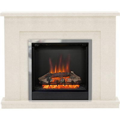 Be Modern Evelina Manila Micro Marble Chrome Effect Freestanding Electric Fire Suite
