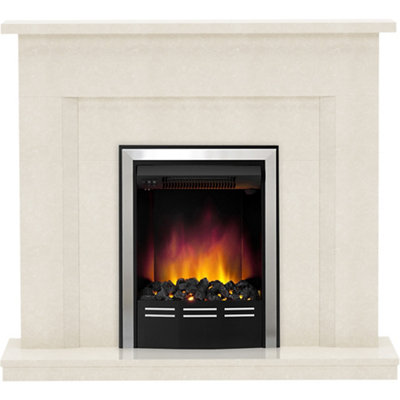 Be Modern Mariano Manila Micro Marble Chrome Effect Freestanding Electric Fire Suite
