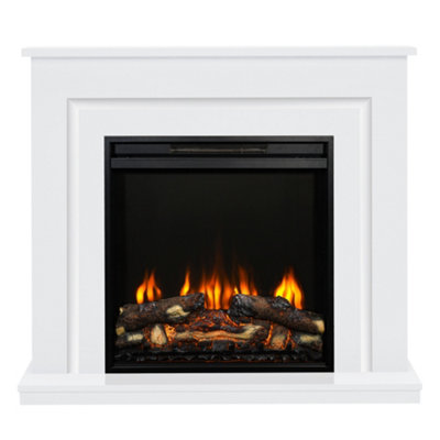 Be Modern Calida White & Black Glass Effect Inset Electric Fire Suite