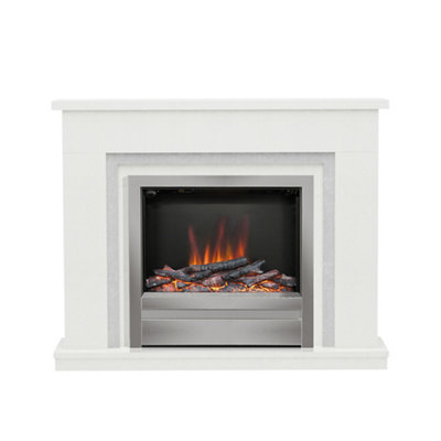 Be Modern Alena White Chrome Effect Inset Electric Fire Suite