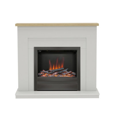 Be Modern Alder Light Grey & Oak Effect Inset Electric Fire Suite