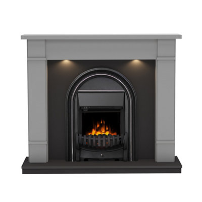 Be Modern Deansgate Light Grey & Black Inset Electric Fire Suite