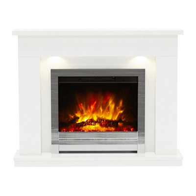 Be Modern Ellenslea White Marble Inset Electric Fire Suite