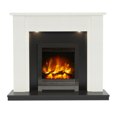 Be Modern Elysia White & Black Stone Effect Outset Electric Fire Suite