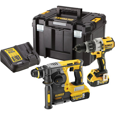 Dewalt 18V Li-Ion Xr Brushless Cordless Combi Drill & Sds+ Drill (2 X 5Ah) Dck229p2t-Gb