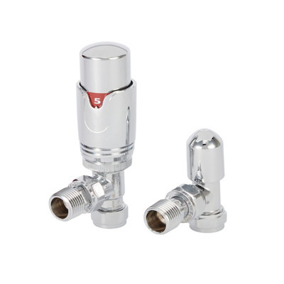 Goodhome Polished Angled Radiator Valve & Lockshield (Dia)15Mm X ½"