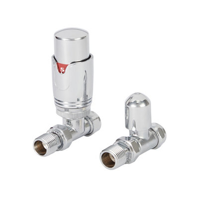 Goodhome Polished Straight Radiator Valve & Lockshield (Dia)15Mm X ½"