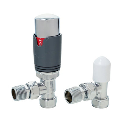 Goodhome Polished Anthracite Angled Radiator Valve & Lockshield (Dia)15Mm X ½"