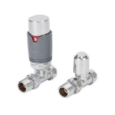 Goodhome Polished Anthracite Straight Radiator Valve & Lockshield (Dia)15Mm X ½"