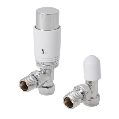 Goodhome Polished White Angled Radiator Valve & Lockshield (Dia)15Mm X ½"
