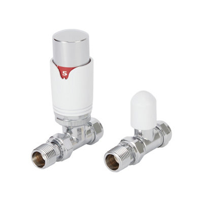 Goodhome Polished White Straight Radiator Valve & Lockshield (Dia)15Mm X ½"