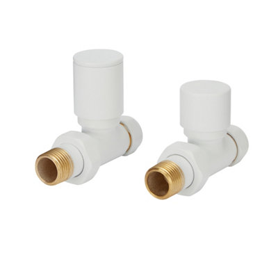 Goodhome Matt White Straight Manual Radiator Valve & Lockshield (Dia)15Mm, Pack Of 2