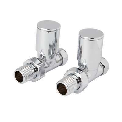 Goodhome Gloss Chrome Effect Straight Manual Radiator Valve & Lockshield (Dia)15Mm, Pack Of 2