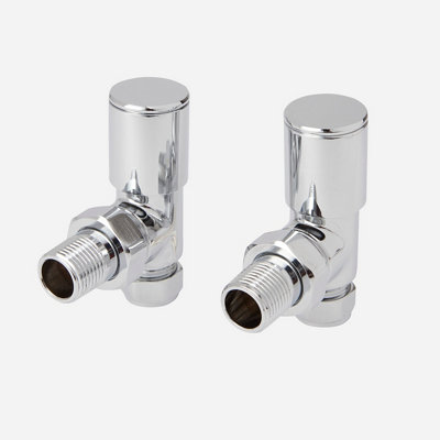 Goodhome Gloss Chrome Effect Angled Manual Radiator Valve & Lockshield (Dia)15Mm, Pack Of 2