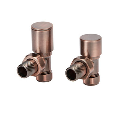 Goodhome Gloss Antique Brass Effect Angled Manual Radiator Valve & Lockshield (Dia)15Mm, Pack Of 2